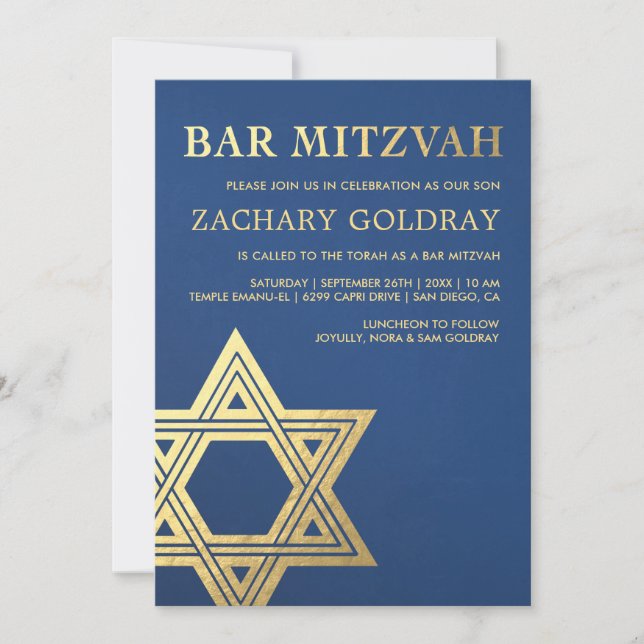 Bar Mitzvah Invitations | Faux Gold Foil Star (Front)