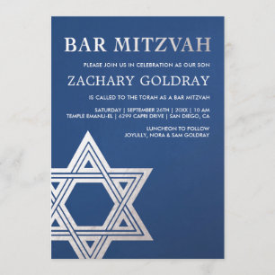 Bar Mitzvah Invitations   Faux Silver Foil Star