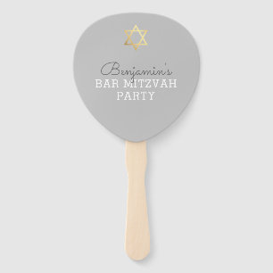 BAR MITZVAH INVITE FAN modern gold star grey