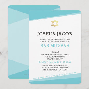BAR MITZVAH INVITE simple modern turquoise blue