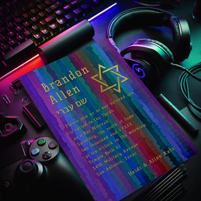 Bar Mitzvah Jewel Tone Streaks Invitation (Creator Uploaded)