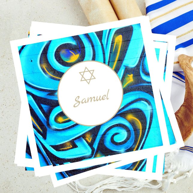 Bar Mitzvah Jewish Modern Blue Pattern  Napkin (Creator Uploaded)