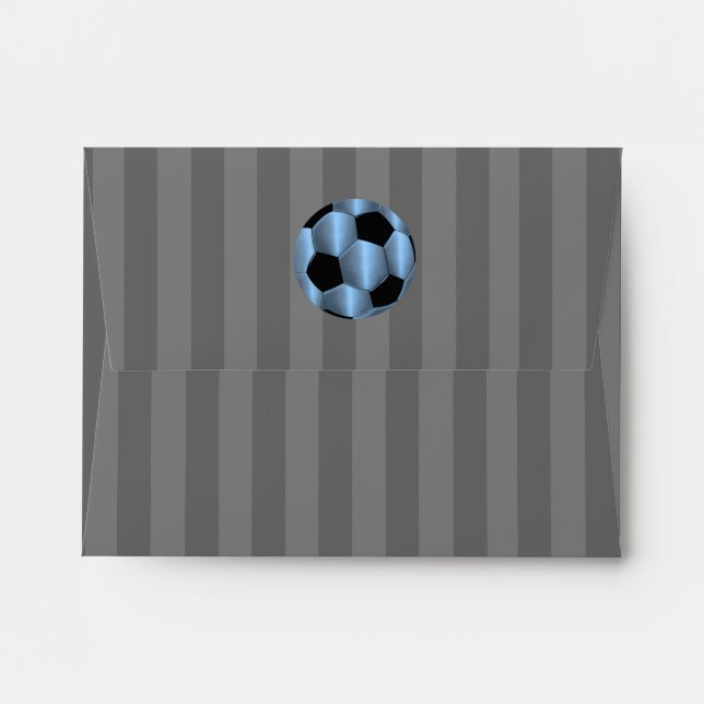Bar Mitzvah Light Blue and Black Soccer Ball Envelope (Back (Top Flap))