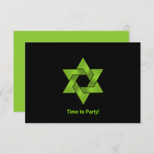 Bar Mitzvah Lime Green Black Star of David Party Invitation