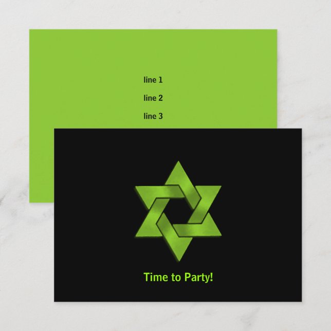 Bar Mitzvah Lime Green Black Star of David Party Invitation (Front/Back)