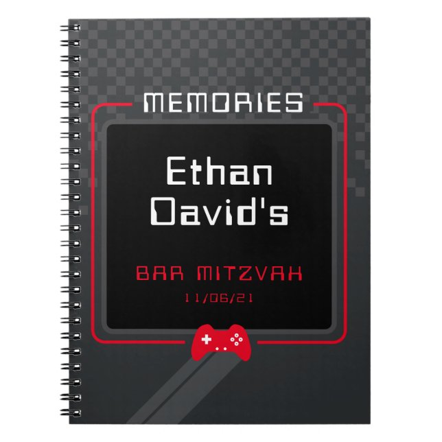 BAR MITZVAH MEMORIES gamer cool trendy red black Notebook (Front)