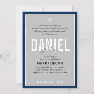 BAR MITZVAH modern athletic boy bold navy grey Invitation