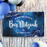Bar Mitzvah Modern Blue Agate Watercolor Script Banner<br><div class="desc">Be proud, rejoice and showcase this milestone of your favourite Bar Mitzvah! Hang up this cool, unique, modern, personalised banner to add to his special day. White script typography and Star of David overlay a deep blue galaxy watercolor background with navy blue agate accented with faux silver veins. Personalise the...</div>