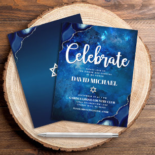 Bar Mitzvah Modern Blue Agate Watercolor Script Enclosure Card