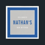 BAR MITZVAH modern bold block royal blue grey Napkin<br><div class="desc">by kat massard >>> WWW.SIMPLYSWEETPAPERIE.COM <<<</div>