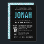 BAR MITZVAH modern bold block type black turquoise Invitation<br><div class="desc">by kat massard >>> WWW.SIMPLYSWEETPAPERIE.COM <<< - - - - - - - - - - - - CONTACT ME to help with balancing your type perfectly Love the design, but would like to see some changes - another colour scheme, product, add a photo or adapted for a different occasion...</div>