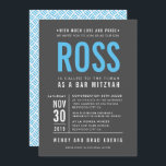 BAR MITZVAH modern bold block type grey aqua blue Invitation<br><div class="desc">by kat massard >>> WWW.SIMPLYSWEETPAPERIE.COM <<< - - - - - - - - - - - - CONTACT ME to help with balancing your type perfectly Love the design, but would like to see some changes - another colour scheme, product, add a photo or adapted for a different occasion...</div>
