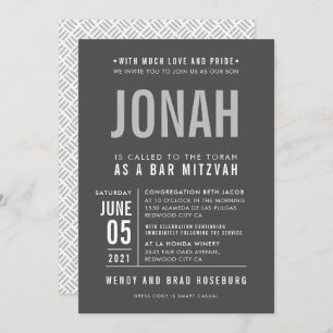 BAR MITZVAH modern bold block type grey grey mono Invitation