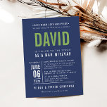 BAR MITZVAH modern bold block type navy blue green Invitation<br><div class="desc">by kat massard >>> WWW.SIMPLYSWEETPAPERIE.COM <<< - - - - - - - - - - - - CONTACT ME to help with balancing your type perfectly Love the design, but would like to see some changes - another colour scheme, product, add a photo or adapted for a different occasion...</div>