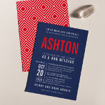 BAR MITZVAH modern bold block type navy blue red Invitation<br><div class="desc">by kat massard >>> WWW.SIMPLYSWEETPAPERIE.COM <<< - - - - - - - - - - - - CONTACT ME to help with balancing your type perfectly Love the design, but would like to see some changes - another colour scheme, product, add a photo or adapted for a different occasion...</div>