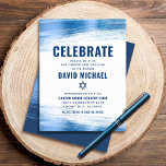 Bar Mitzvah Modern Bold Navy Typography Blue Foil  Enclosure Card<br><div class="desc">Be proud, rejoice and showcase this milestone of your favourite Bar Mitzvah! Include this cool, unique, modern, personalised insert for additional information to your event. Metallic light blue foil brush strokes, along with bold, navy blue typography and Star of David, overlay a simple, white background. Personalise the custom text with...</div>