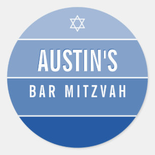 BAR MITZVAH modern bold ombre block royal blue Classic Round Sticker
