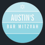 BAR MITZVAH modern bold ombre block turquoise blue Classic Round Sticker<br><div class="desc">by kat massard >>> https://linktr.ee/simplysweetpaperie <<< 
Love the design,  but would like to see some changes - another colour scheme,  product,  add a photo or adapted for a different occasion - no worries simply contact me,  kat@simplysweetPAPERIE.com - I am happy to help!</div>