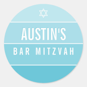 BAR MITZVAH modern bold ombre block turquoise blue Classic Round Sticker