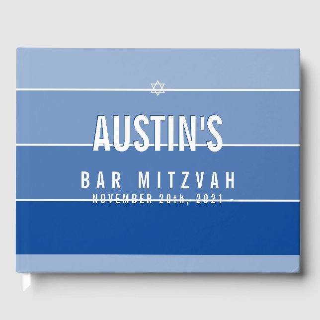 BAR MITZVAH modern bold ombre royal blue Guest Book (Front)