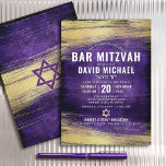 Bar Mitzvah Modern Bold Type Purple Gold Foil Invitation<br><div class="desc">Be proud, rejoice and showcase this milestone of your favourite Bar Mitzvah! Send out this cool, unique, modern, personalised invitation for an event to remember. Metallic gold foil brush strokes and Star of David, along with bold, white typography, overlay a rich, dark purple ombre watercolor background. Personalise the custom text...</div>