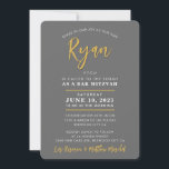 BAR MITZVAH modern calligraphy grey faux gold Invitation<br><div class="desc">by kat massard
Sophisticated,  affordable invitation for your child's MITZVAH celebration.
Easy to update the template yourself
Email me for matching items and alternate colour schemes - kat@simplysweetpaperie.com</div>