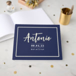 BAR MITZVAH modern faux gold name calligraphy navy Guest Book<br><div class="desc">by kat massard >>> WWW.SIMPLYSWEETPAPERIE.COM <<<
more matching items in store</div>
