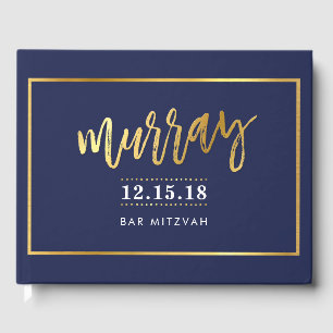 BAR MITZVAH  modern faux gold on navy for MURRAY Guest Book