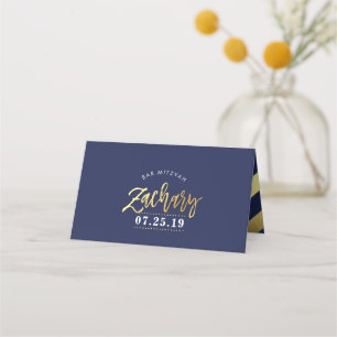 BAR MITZVAH  modern faux gold on navy for ZACHARY Place Card