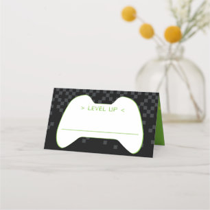 BAR MITZVAH modern gamer fun control black green Place Card