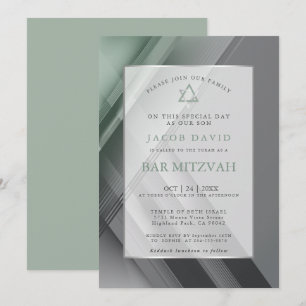 Bar Mitzvah Modern Geometric Green Charcoal Invitation