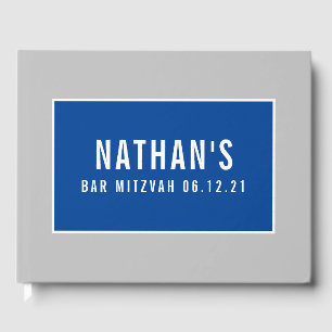 BAR MITZVAH modern geometric pattern grey blue Guest Book