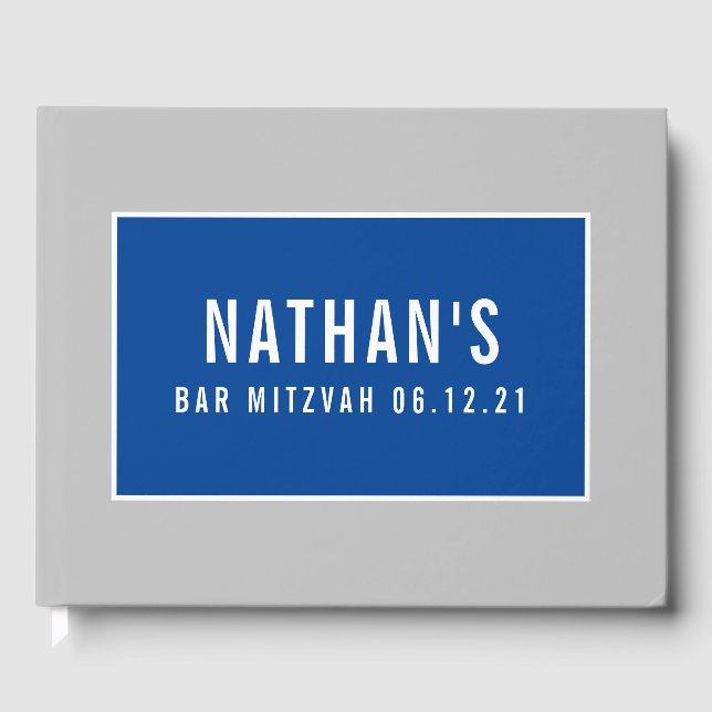 BAR MITZVAH modern geometric pattern grey blue Guest Book (Front)