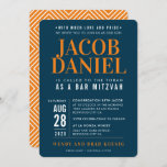 BAR MITZVAH modern geometric stack blue orange Invitation<br><div class="desc">by kat massard >>> WWW.SIMPLYSWEETPAPERIE.COM <<< - - - - - - - - - - - - CONTACT ME to help with balancing your type perfectly Love the design, but would like to see some changes - another colour scheme, product, add a photo or adapted for a different occasion...</div>