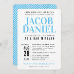 BAR MITZVAH modern geometric stack sporty blue Invitation<br><div class="desc">by kat massard >>> WWW.SIMPLYSWEETPAPERIE.COM <<< - - - - - - - - - - - - CONTACT ME to help with balancing your type perfectly Love the design, but would like to see some changes - another colour scheme, product, add a photo or adapted for a different occasion...</div>