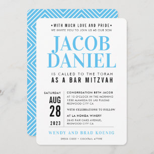 BAR MITZVAH modern geometric stack sporty blue Invitation