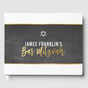 BAR MITZVAH modern grey chalkboard gold writing Guest Book