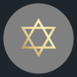 BAR MITZVAH modern grey grey gold star of david Classic Round Sticker<br><div class="desc">*** NOTE - THE SHINY GOLD FOIL EFFECT IS A PRINTED PICTURE *** - - - - - - - - - - - - - - - - - - - - - - - - - - - - - - - - - - - - - -...</div>