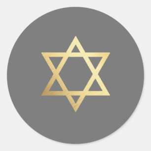 BAR MITZVAH modern grey grey gold star of david Classic Round Sticker