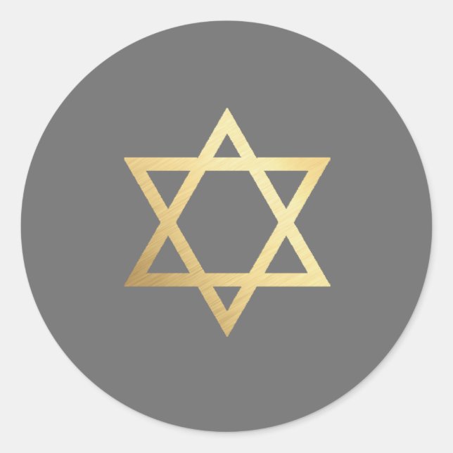 BAR MITZVAH modern grey grey gold star of david Classic Round Sticker (Front)