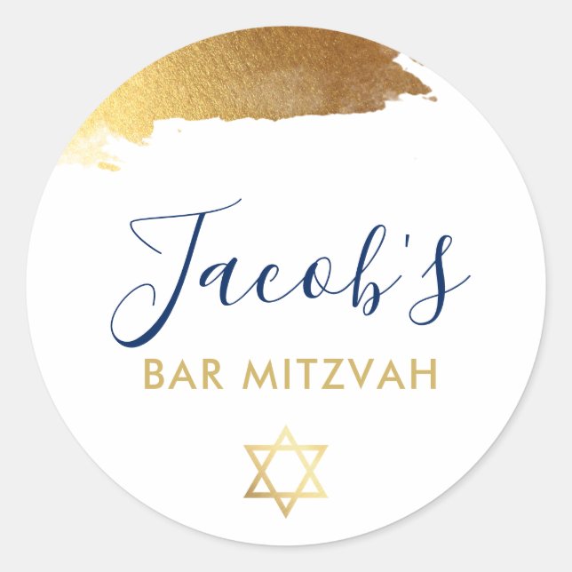 BAR MITZVAH modern luxe gilded gold navy blue Classic Round Sticker (Front)
