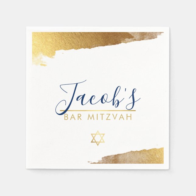 BAR MITZVAH modern luxe gilded gold navy blue Napkin (Front)