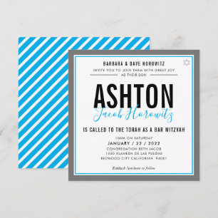 BAR MITZVAH modern masculine aqua grey sport Invitation