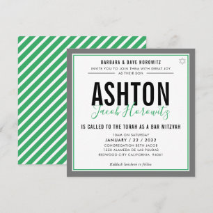 BAR MITZVAH modern masculine green grey sport Invitation