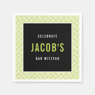 BAR MITZVAH modern metal grid lime black Napkin