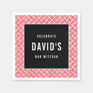 BAR MITZVAH modern metal grid red black Napkin