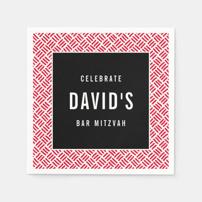 BAR MITZVAH modern metal grid red black Napkin (Front)