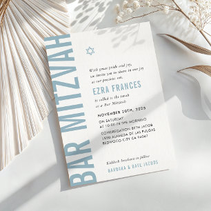 BAR MITZVAH modern minimal bold boy dusty blue Invitation