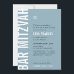 BAR MITZVAH modern minimal bold boy dusty blue Invitation<br><div class="desc">by kat massard >>> kat@simplysweetPAPERIE.com <<< CONTACT ME for custom wording or to add any lines in Hebrew Love the design, but would like to see some changes - another colour scheme, product, add a photo or adapted for a different occasion - no worries simply contact me - I am...</div>
