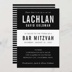 BAR MITZVAH modern minimal typography black white Invitation